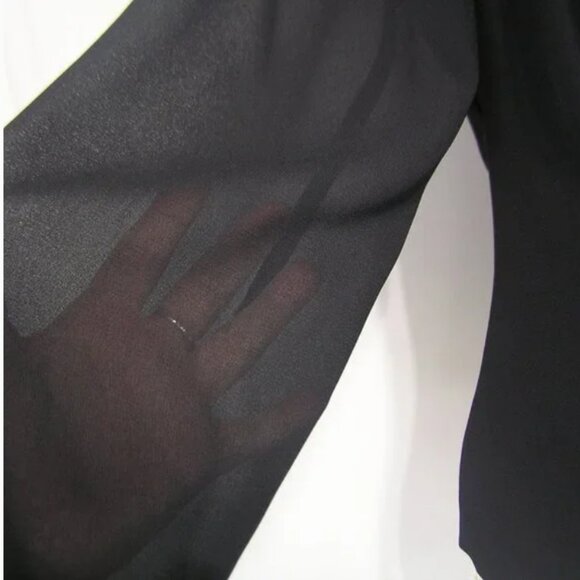 Black Ruffle Neck Blouse Size 8 Semi Sheer Sleeves - Picture 4 of 7
